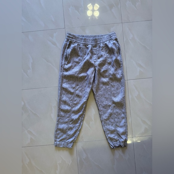 Athleta tall gray pants linen elastic waist and  foot 4 pockets tie size L - Picture 16 of 16